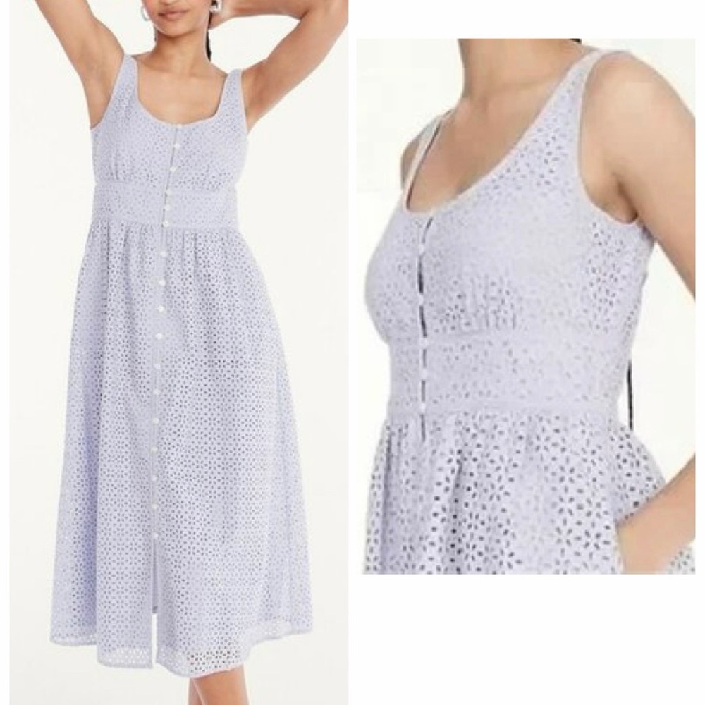 NEW J. Crew Lavender Eyelet Midi Dress Feminine Summer Cottagecore Cotton Sz 14